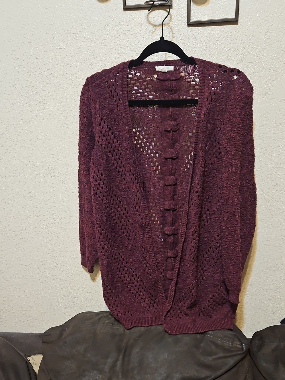 Maurices Deep Plum Openwork Button-Front Cardigan